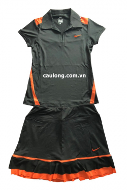 Bộ Váy Cầu Lông Nike 8496 Đen Cam (Thun 4 Chiều)
